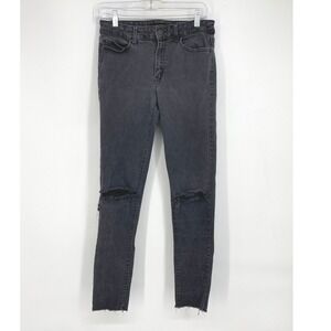 Uniqlo Womens Jeans Gray Distressed Knee Raw‎ Hem Skinny 29 inch